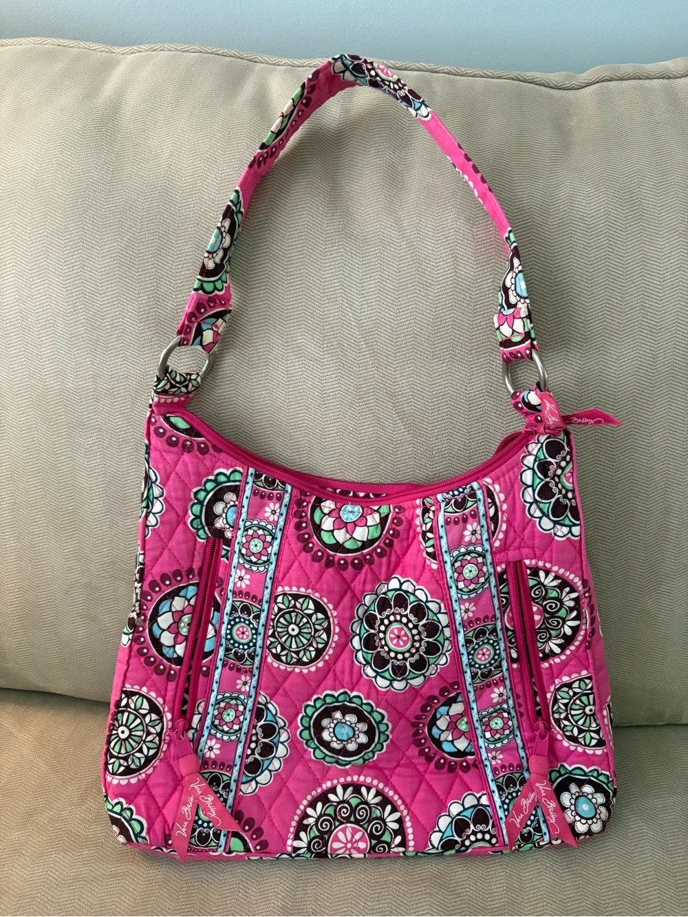Vera Bradley Pink Quilted Shoulder Hobo with Medallion Print